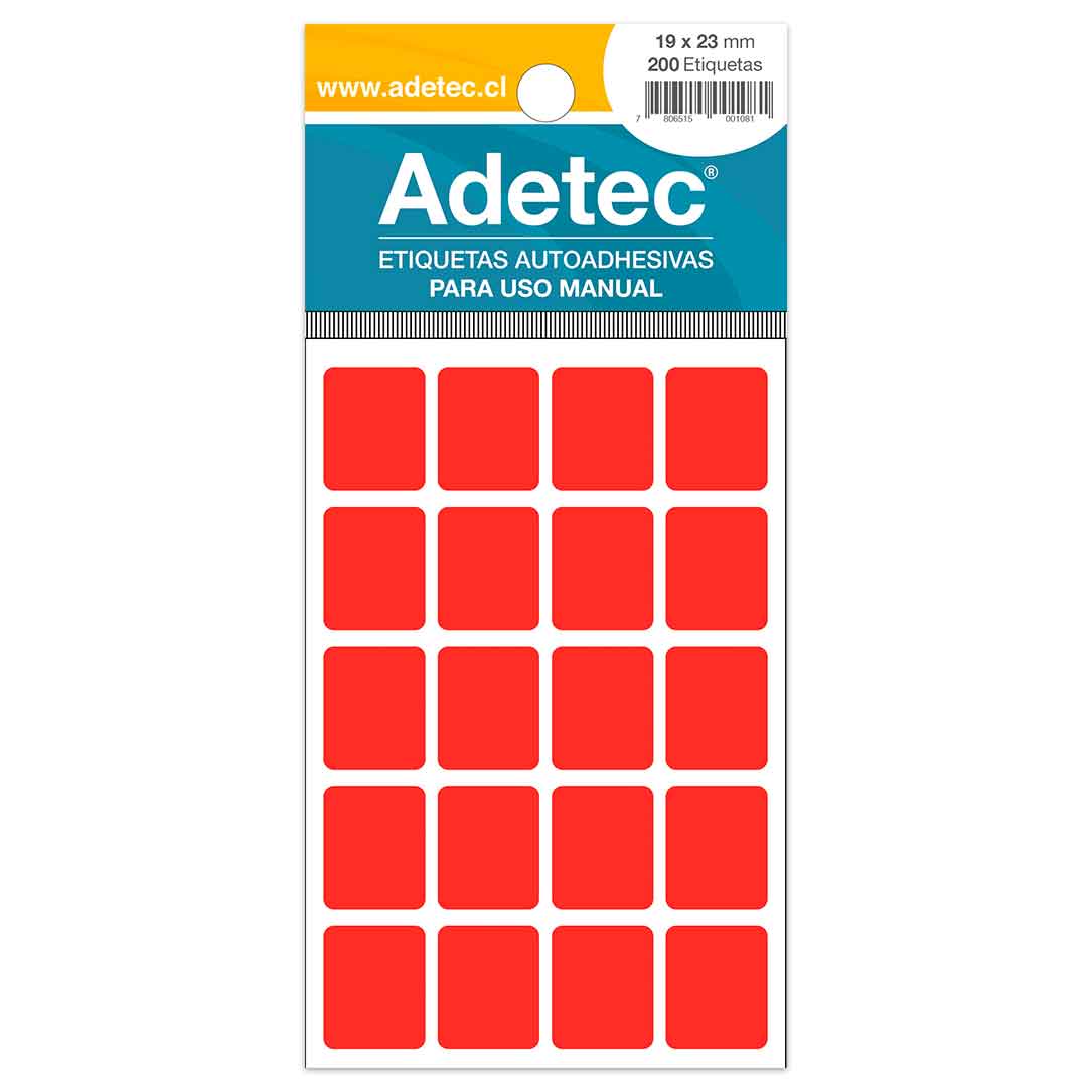  ETIQUETA ADETEC ADH. FLUOR. 19X23 210ET ROJAS 