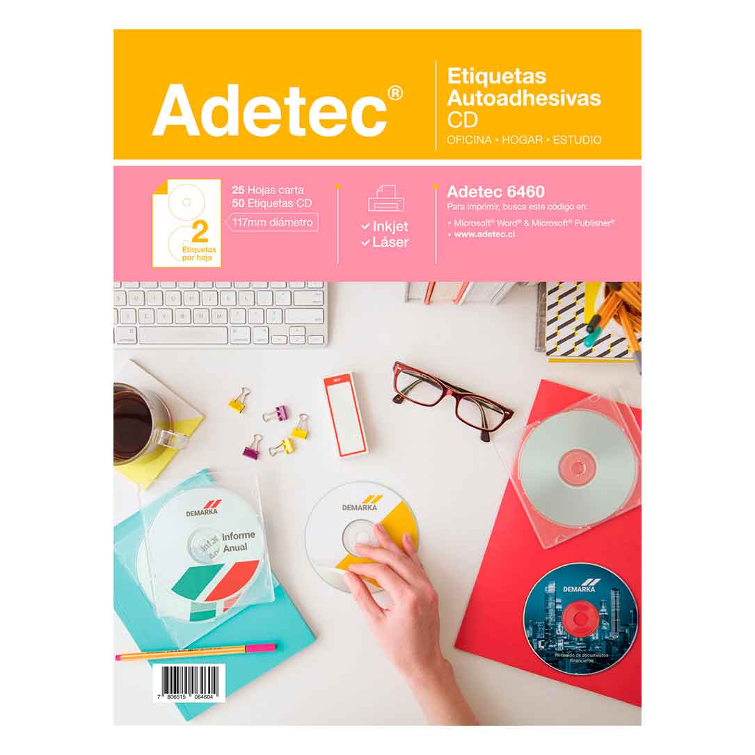  ETIQUETA ADETEC INK-JET P/CD BLANCA 25HJ. 