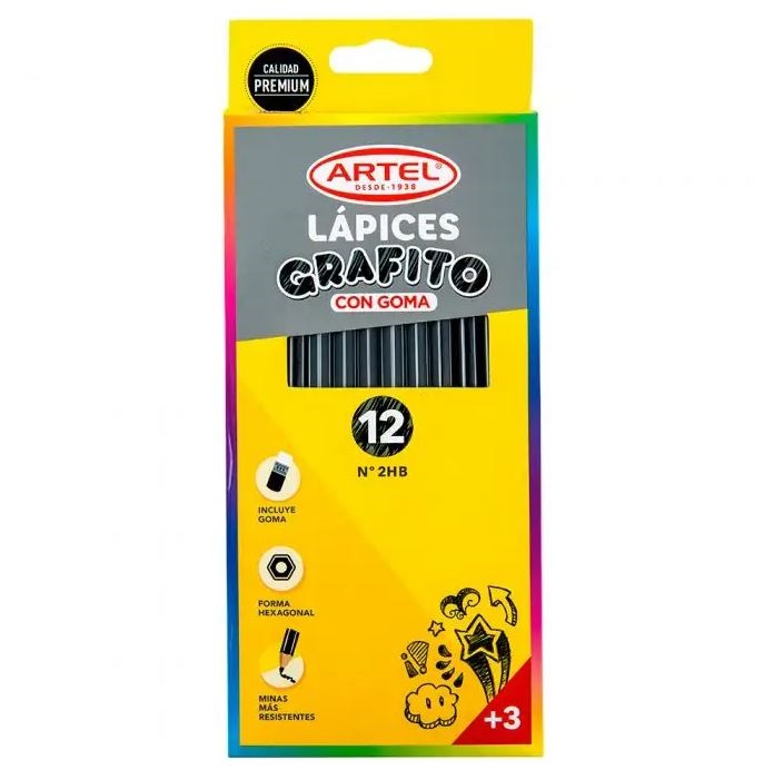  LAPIZ GRAFITO CON GOMA HB. X 12 UND ARTEL HEXAGONA 