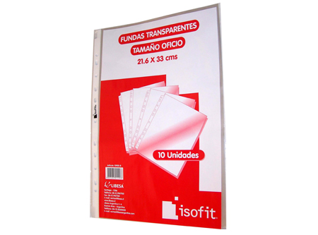  FUNDA PLASTICA OFICIO X 10 UN BLISTER ISOFIT 