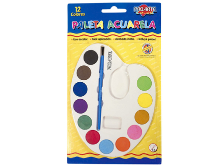  ACUARELA 12 COLORES PROARTE PALETAS 