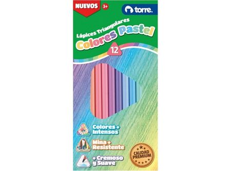  LAPIZ COLOR 12UN. LARGO TRIANGULAR TORRE PASTEL 