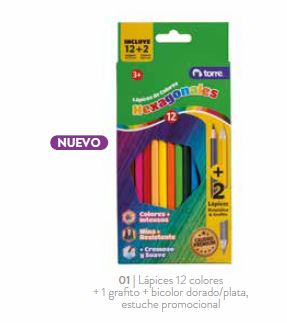  LAPIZ COLOR 12UN. HEXAGONAL+GRAFITO+2METALIC TORRE 