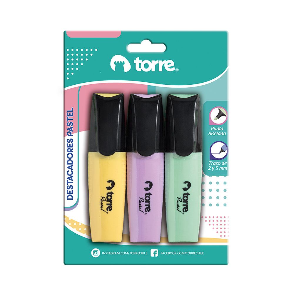  DESTACADOR PASTEL X 3 UND TORRE BL. COLORES 