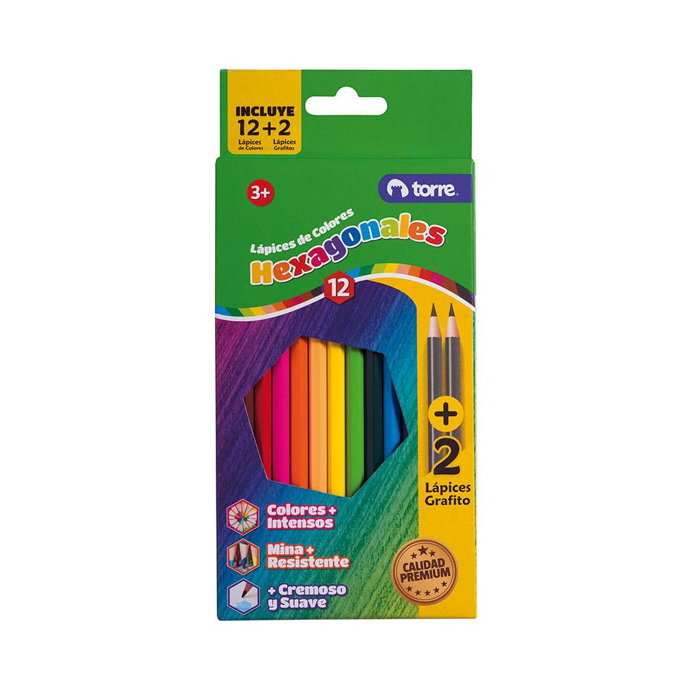  LAPIZ COLOR 12UN. HEXAGONAL + 2GRAFITO TORRE 