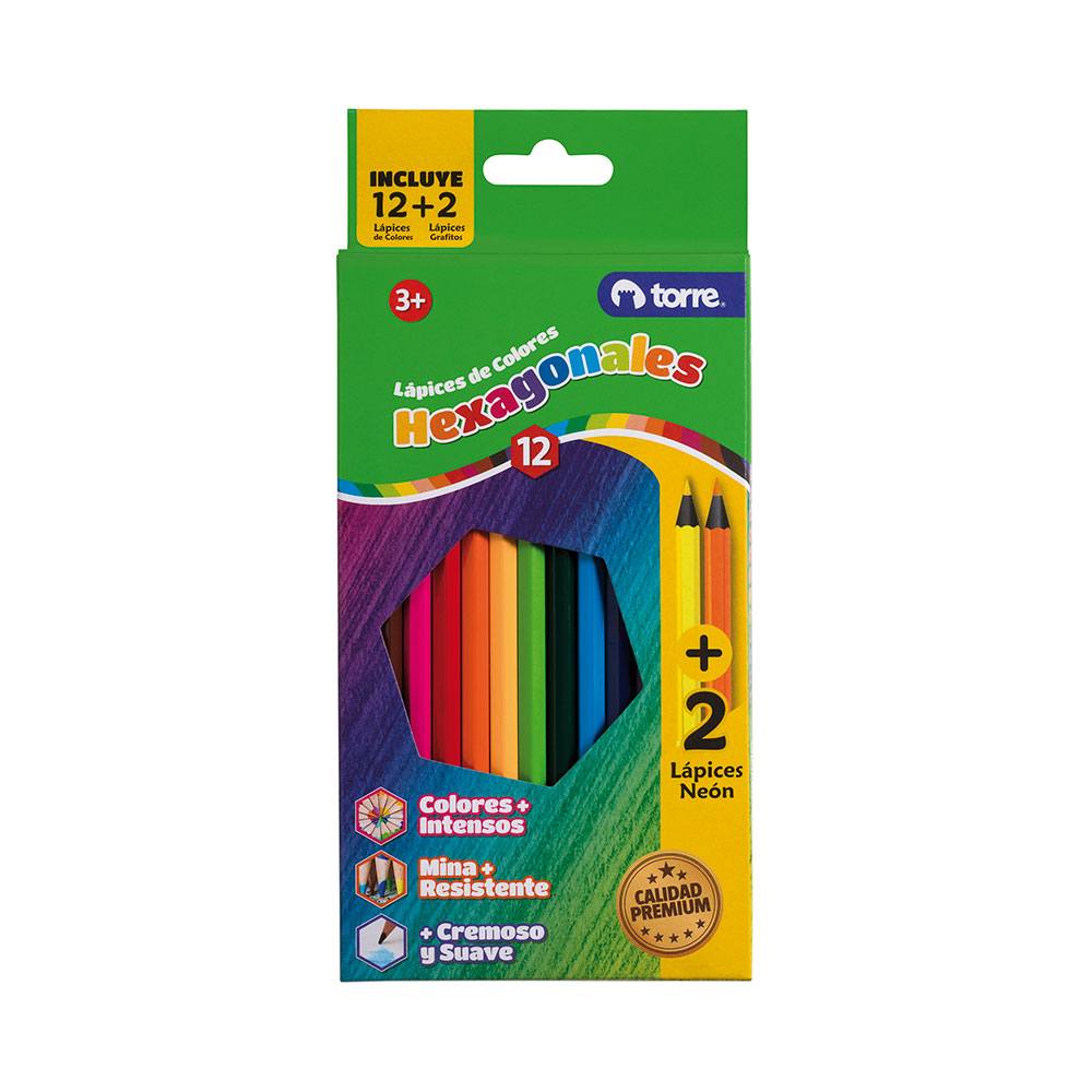  LAPIZ COLOR 12UN. HEXAGONAL+2NEON TORRE 