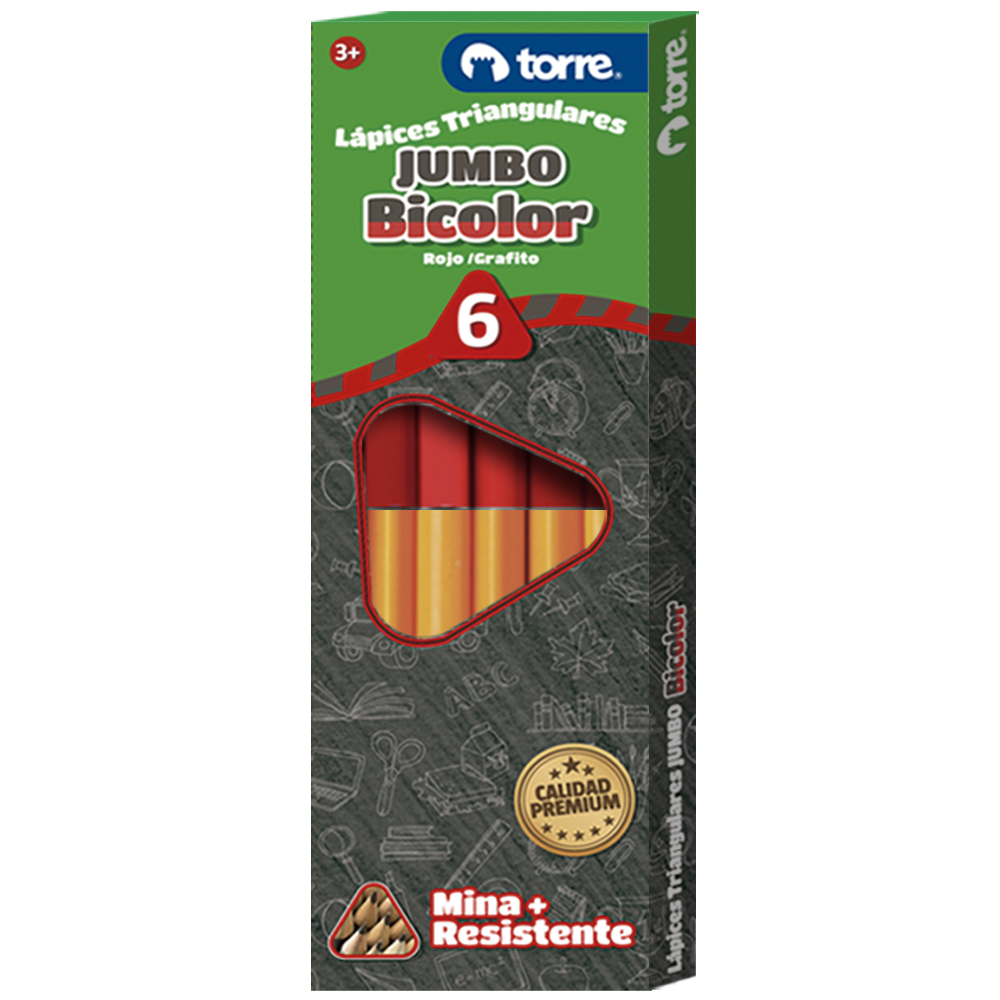  LAPIZ BICOLOR JUMBO X 6 UND TORRE ROJ/GRAFIT TRIAN 