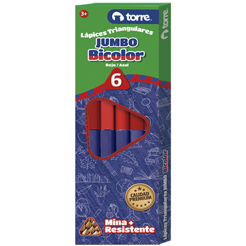  LAPIZ BICOLOR JUMBO X 6 UND TORRE AZUL/ROJO 