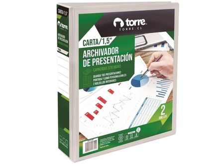  ARCHIVADOR CARTA C/PRES BLANCO 2 AROS 1.5 TORRE 