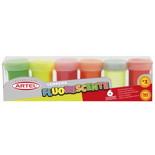  TEMPERA   6 COLORES FLUORESCENTE + LUMINICENTE 