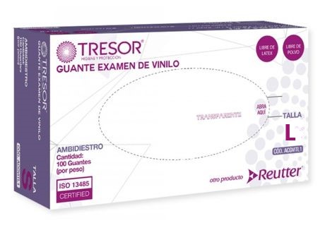  GUANTES VINILO T/L C/100 LIBRE POLVO TRESOR 
