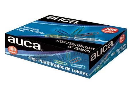  CLIPS METALICO 33MM PLAST. COLORES C/100 UND AUCA 