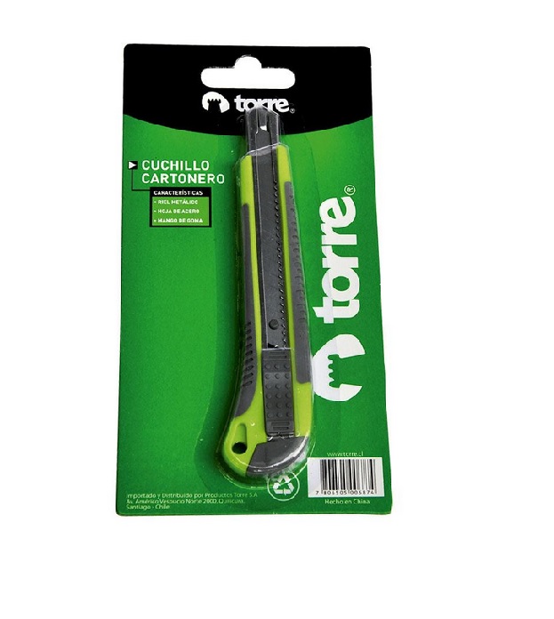  CUCHILLO CARTONERO CHICO C/RIEL GOMA BLISTER 