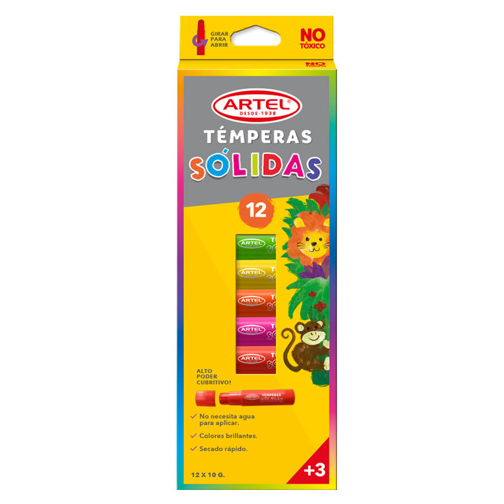  TEMPERA  12 COLORES SOLIDA ARTEL 