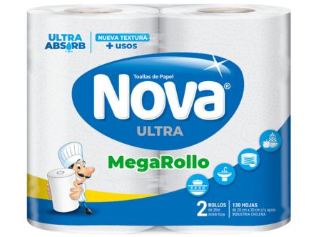  TOALLA PAPEL 2 ROLL 26 MT NOVA ULTRA MEGA ROLLO 