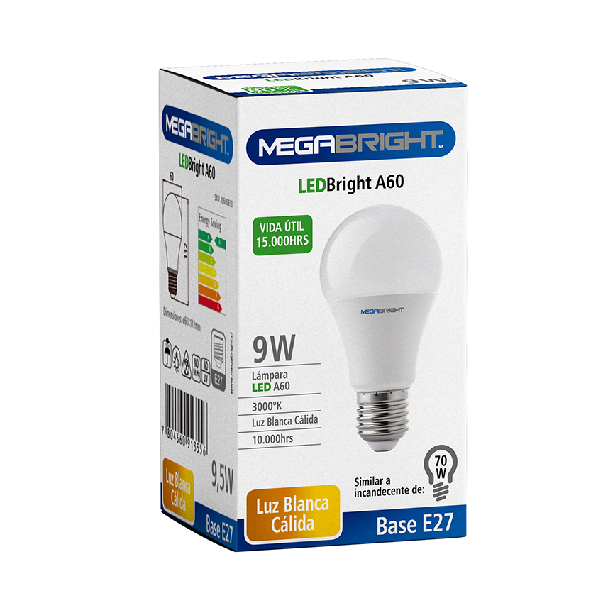  AMPOLLETA LED MEGABRIGTH 9.5-60W E27 LUZ CALIDA 