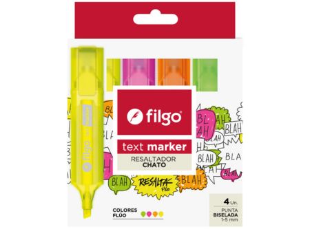 DESTACADOR FILGO FLUOR SET X 4 UND TEXT MARKER 