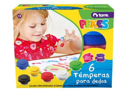  TEMPERA   6 COLORES 25 ML TORRE PARA DEDOS PEKES 
