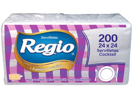  SERVILLETA COCTEL REGIO BLANCA 24X24 CM PQTE 200 U 