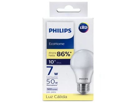  AMPOLLETA LED PHILIPS 7-50W ECOHOME E27 LUZ CALIDA 