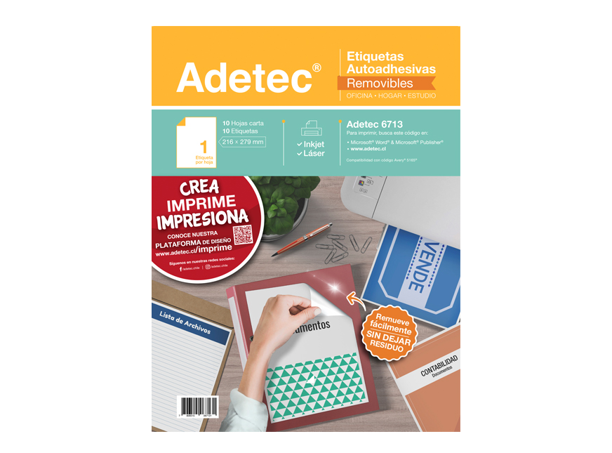  ETIQUETA ADETEC INK/LASER AF REMOV.216X279MM 10HJ/ 