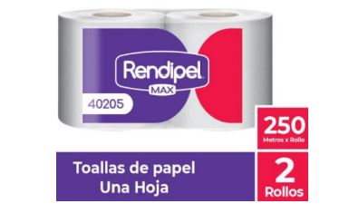  TOALLA PAPEL 2 ROLL 250 MT RENDIPEL H/S MAX 