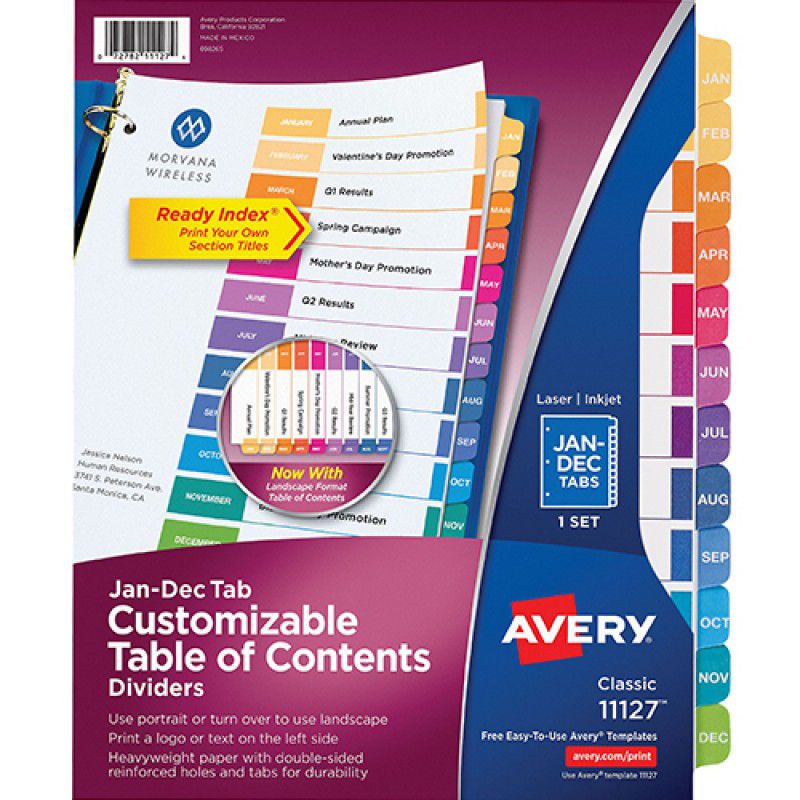  SEPARADOR CARTA EN/DIC ANUAL AVERY REF 11127 COLOR 