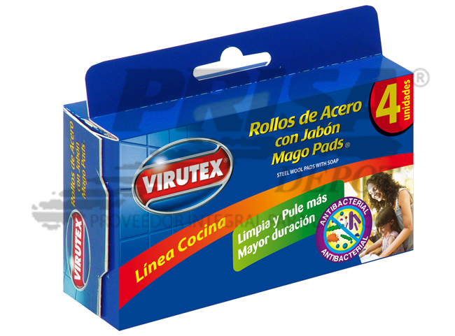  MAGO PADS VIRUTEX 4 UN C/JABON BOLSA ACERO OLLA 
