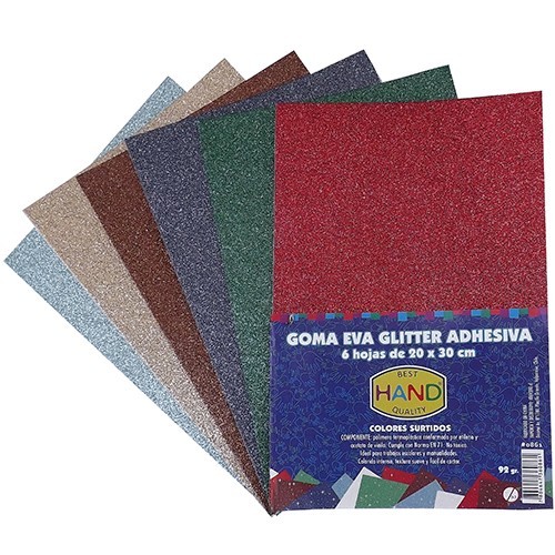  GOMA EVA 20X30 X 6 UN HAND GLITTER CON ADHESIVO 