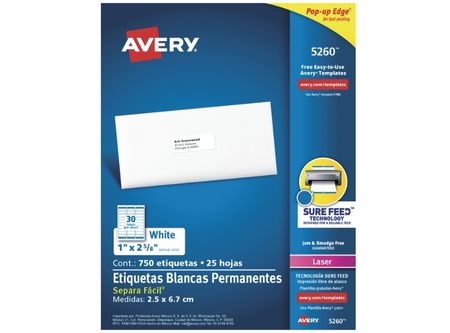  ETIQUETA AVERY 5260 2.5X6.7 BL LASER 30XHJ 25HJ** 