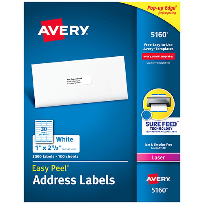  ETIQUETA AVERY 5160 2.5X6.7 BL LASER 30XHJ 100HJ 