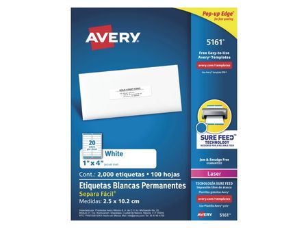  ETIQUETA AVERY 5161 2.5X10.2 BL LASER 20XHJ 100HJ 