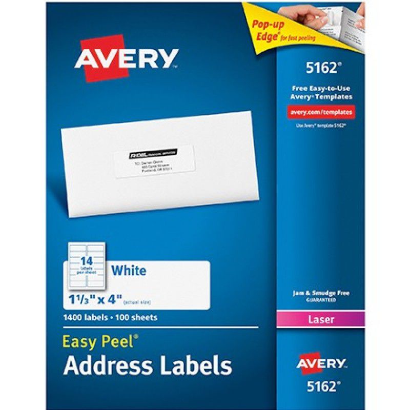  ETIQUETA AVERY 5162 3.4X10.2 BL LASER 100HJ X 14ET 