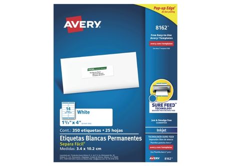  ETIQUETA AVERY 8162 3.4X10.2 BL INKJET 14XHJ 25HJ 
