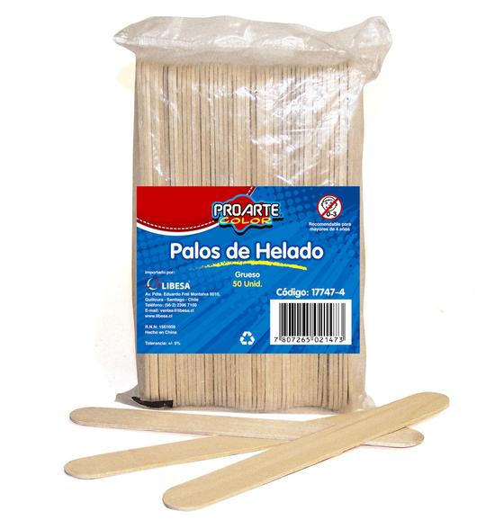  PALOS HELADO 50 UND GRUESO PROARTE BOLSA NATURAL 