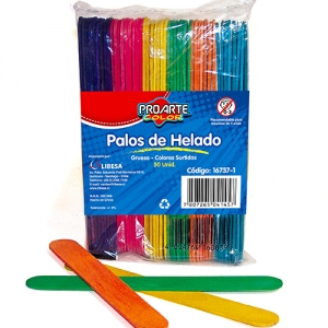  PALOS HELADO 50 UND GRUESO COLOR PROARTE BOLSA 