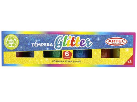  TEMPERA   6 COLORES 15 ML ARTEL CON GLITTER 