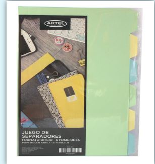  SEPARADOR CARTA 6 DIVIS COLOR PASTEL PERF 2-4 ARTE 