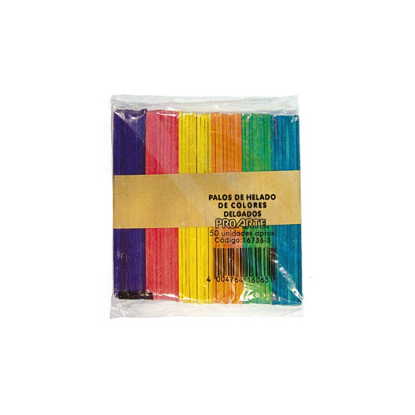  PALOS HELADO 50 UND DELGADO COLOR PROARTE BOLSA 