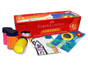  TEMPERA  12 COLORES FABER CON DOS FRASCOS BL 